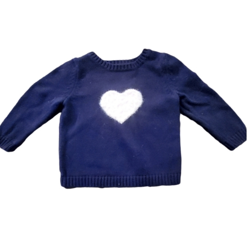 5/25 Old Navy Navy Blue Sweater with pink heart 18-24 mo